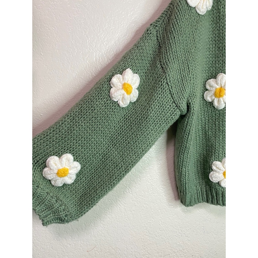 Altard State Sage Green Daisy Crochet Chunky Knit Cardigan Sweater Large BSW2406 - Picture 2 of 7